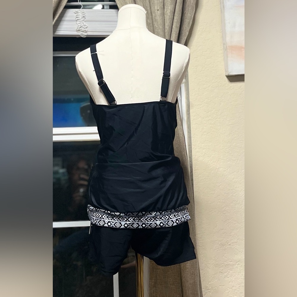 Women’s black, two-piece tankini and shorts
